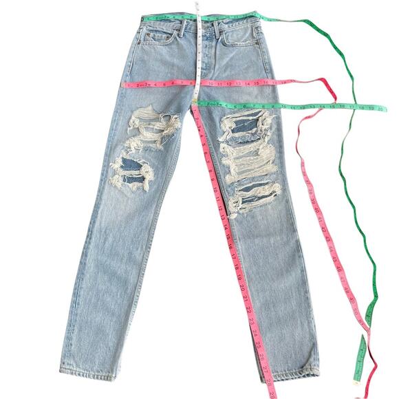 Grlfrnd Jeans Womens 25 Blue Karolina High Rise Distressed Boho Grunge 90s Y2K - Picture 4 of 7